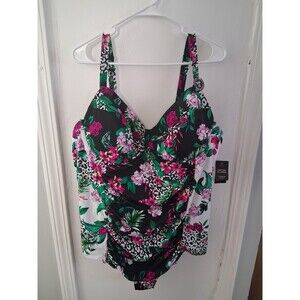 Torrid Swimsuit Swim One Piece Underwire Leopard Tropic Full Cover Size 4-D/DD